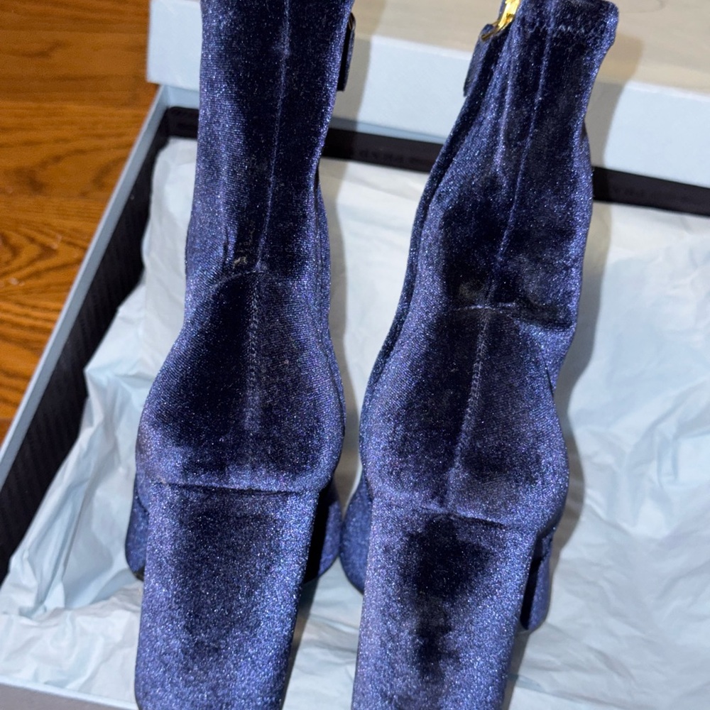 Prada Midnight Blue Velvet Heeled Boots - Picture 3 of 8